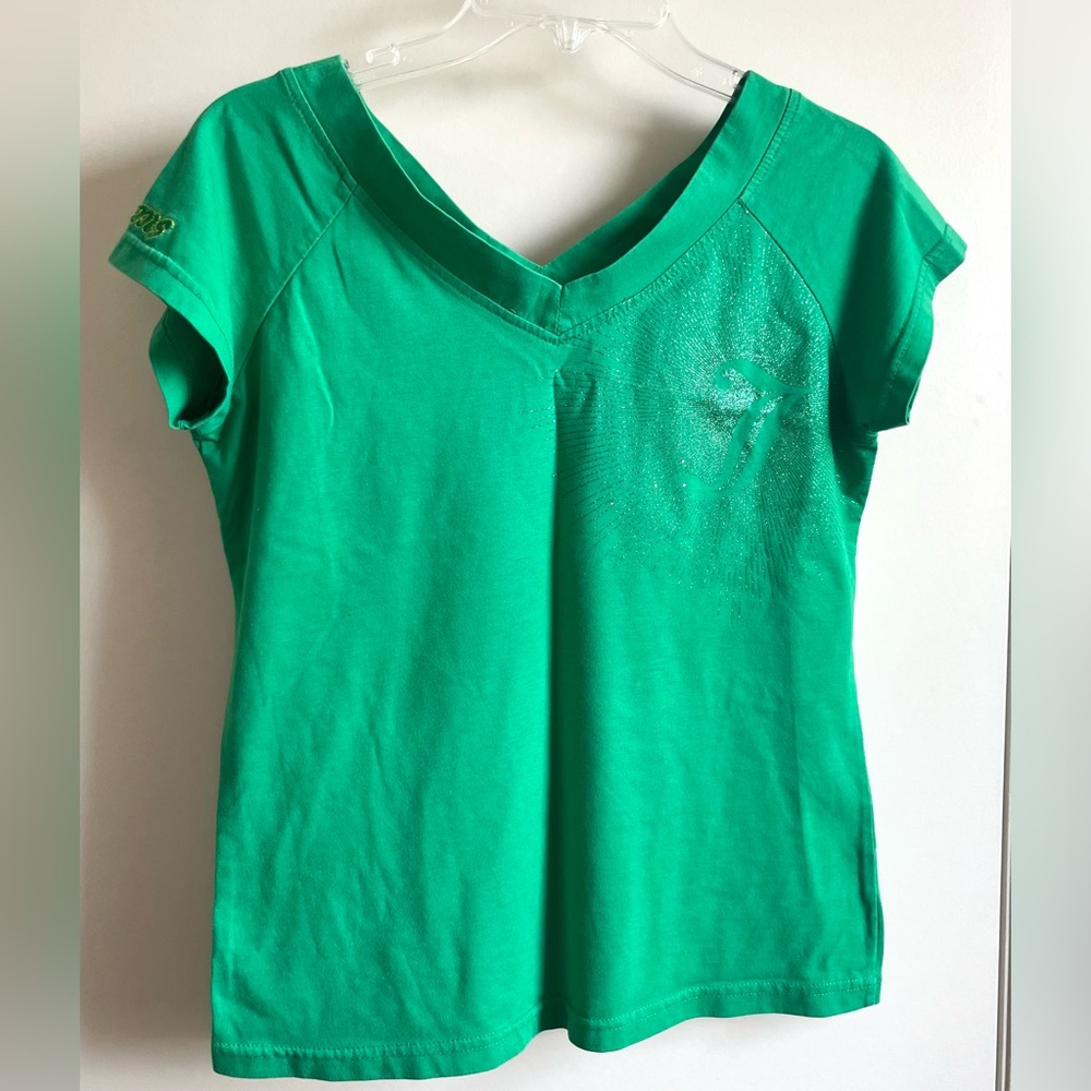 V-neck green sequined fitted T-shirt S